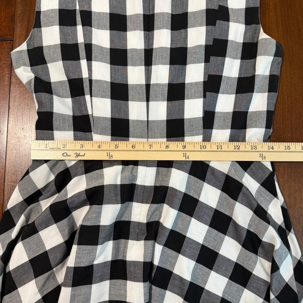 Calvin Klein Womens Fit Flare Dress Black White Gingham Waist Tie Classic Retro - Picture 12 of 13